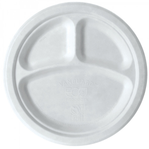  Vanguard™ Renewable & Compostable Sugarcane Plate - 10in 3-Compartment
