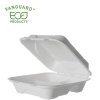 Vanguard™ Renewable & Compostable Sugarcane Clamshells - 8in x 8in x 3in, 3-Compartment